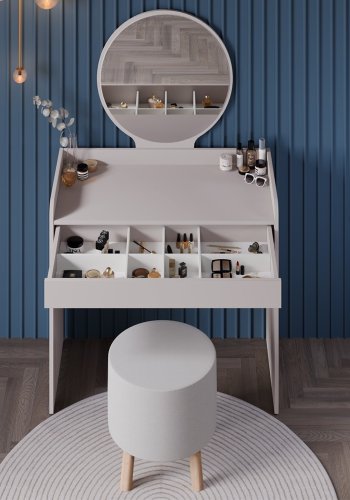 NORDVÄRK Tmu-701-Vv-1 makeup bord, m. spejl, 1 skuffe - melamin (90x47)