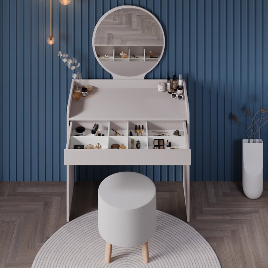 NORDVÄRK Tmu-701-Vv-1 makeup bord, m. spejl, 1 skuffe - melamin (90x47)