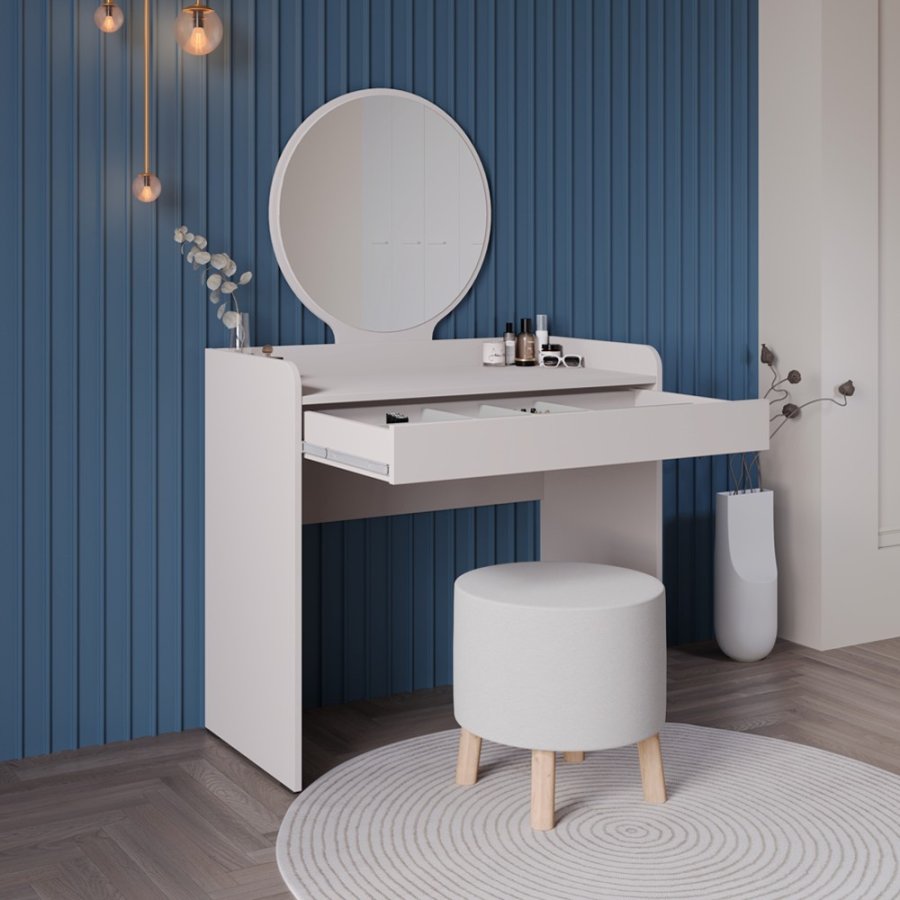 NORDVÄRK Tmu-701-Vv-1 makeup bord, m. spejl, 1 skuffe - melamin (90x47)