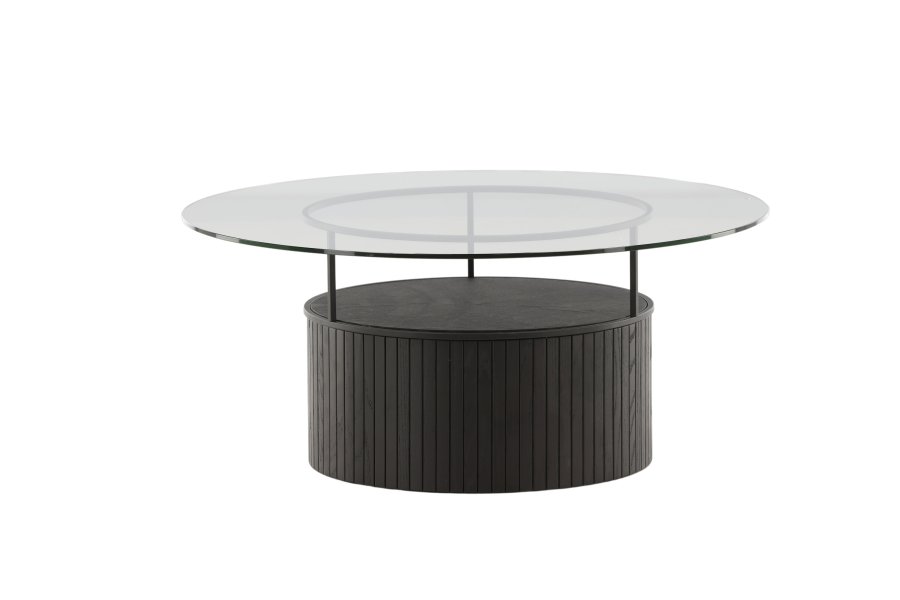 VENTURE DESIGN Bovall sofabord, rund - klar glas og sort ask/metal (90)