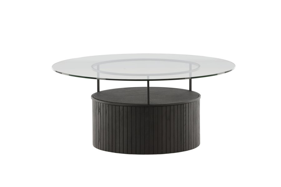 VENTURE DESIGN Bovall sofabord, rund - klar glas og sort ask/metal (90)