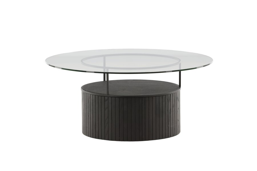 VENTURE DESIGN Bovall sofabord, rund - klar glas og sort ask/metal (90)