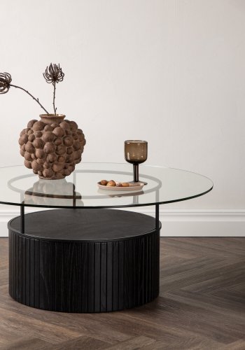 VENTURE DESIGN Bovall sofabord, rund - klar glas og sort ask/metal (90)