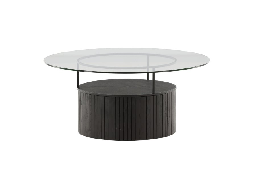 VENTURE DESIGN Bovall sofabord, rund - klar glas og sort ask/metal (90)