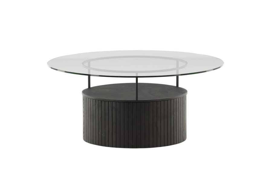 VENTURE DESIGN Bovall sofabord, rund - klar glas og sort ask/metal (90)