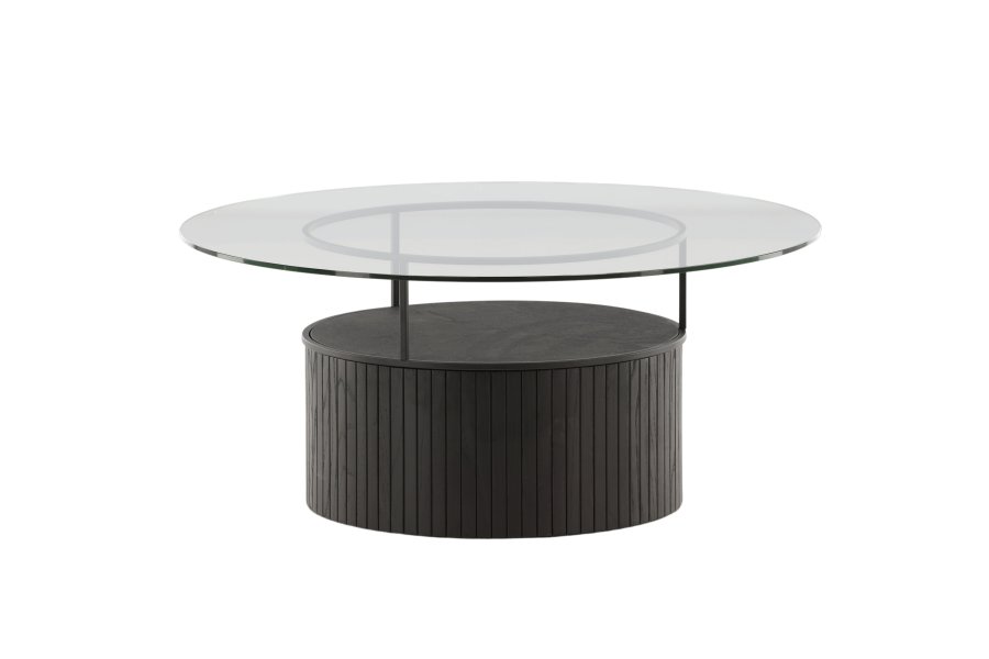 VENTURE DESIGN Bovall sofabord, rund - klar glas og sort ask/metal (90)