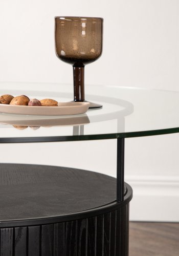 VENTURE DESIGN Bovall sofabord, rund - klar glas og sort ask/metal (90)