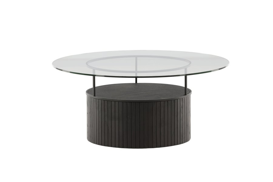 VENTURE DESIGN Bovall sofabord, rund - klar glas og sort ask/metal (90)