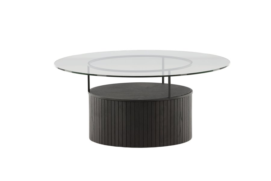 VENTURE DESIGN Bovall sofabord, rund - klar glas og sort ask/metal (90)