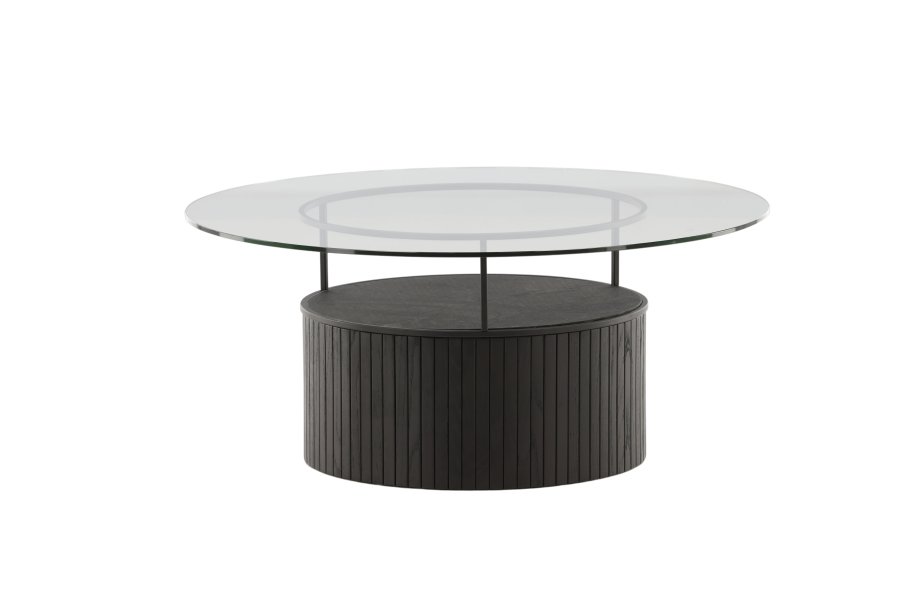 VENTURE DESIGN Bovall sofabord, rund - klar glas og sort ask/metal (90)