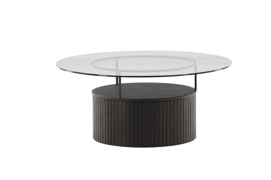 VENTURE DESIGN Bovall sofabord, rund - klar glas og sort ask/metal (90)