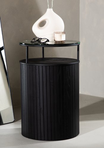 VENTURE DESIGN Bovall sidebord, rund - klar glas og sort metal/asketr (37)