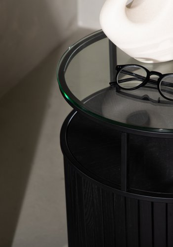 VENTURE DESIGN Bovall sidebord, rund - klar glas og sort metal/asketr (37)