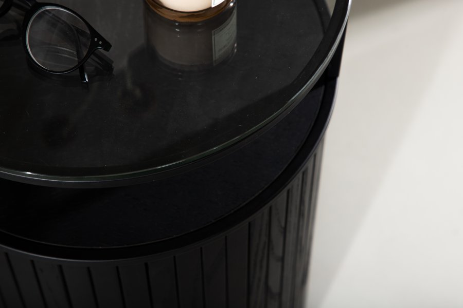 VENTURE DESIGN Bovall sidebord, rund - klar glas og sort metal/asketr (37)