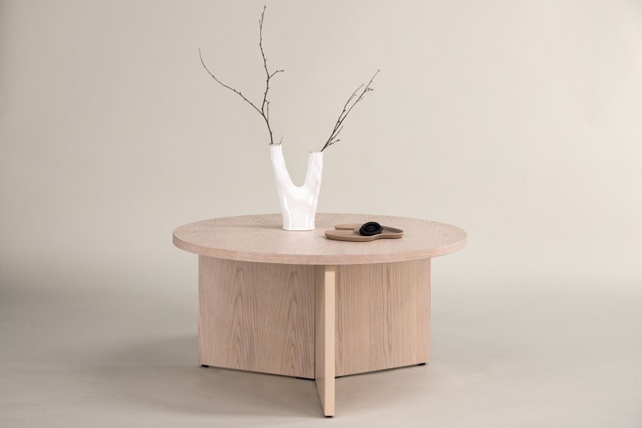 VIND COLLECTION Saltö Stort sofabord, rund - hvidkalket finér (65)