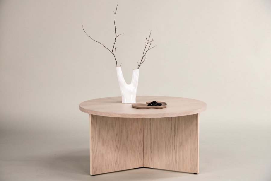 VIND COLLECTION Saltö Stort sofabord, rund - hvidkalket finér (65)