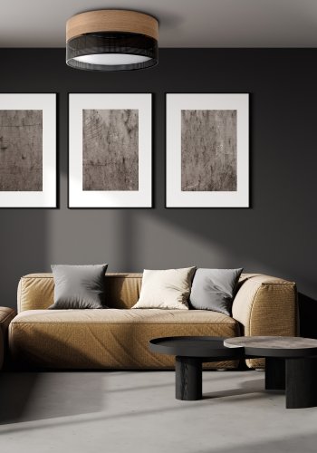 TK Nicol loftlampe - natur finér og sort PVC-folie/metal