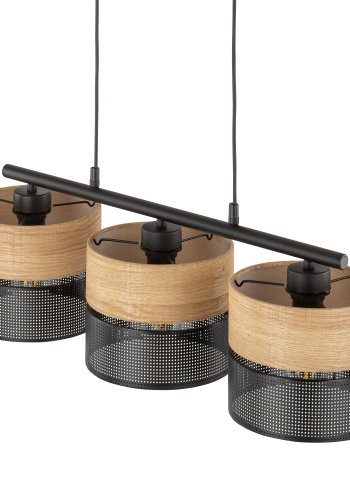 TK Nicol loftlampe, m. 3 skrme - natur finér og sort PVC-folie/metal