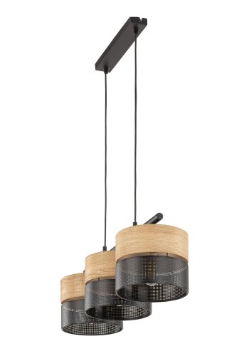 TK Nicol loftlampe, m. 3 skrme - natur finér og sort PVC-folie/metal