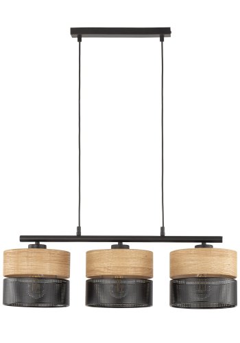 TK Nicol loftlampe, m. 3 skrme - natur finér og sort PVC-folie/metal