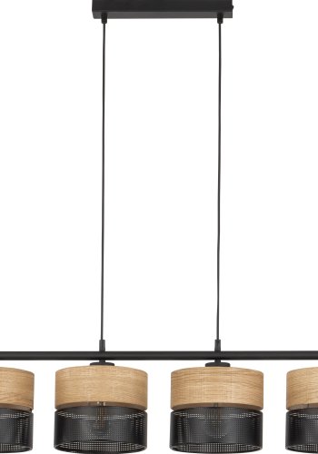 TK Nicol loftlampe, m. 4 skrme - natur finér og sort PVC-folie/metal