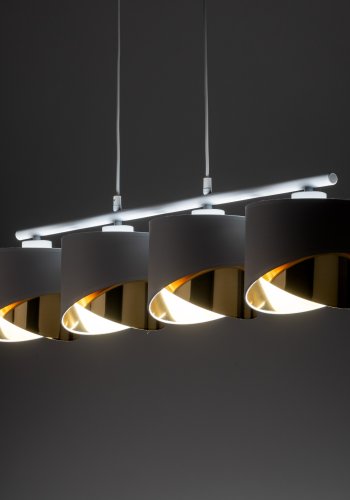 TK Grant loftlampe, m. 4 skrme - hvid stof og guld folie