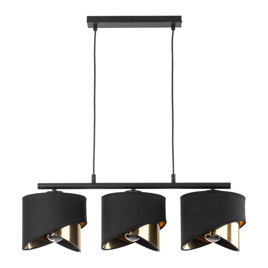 TK Grant loftlampe, m. 3 skrme - sort stof og guld folie