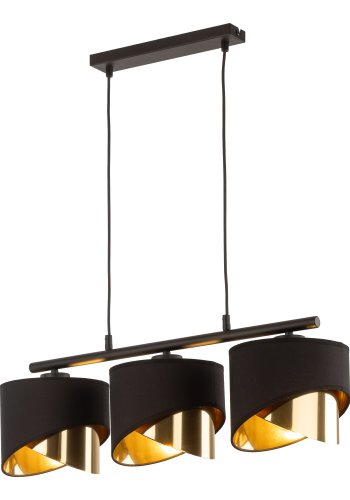 TK Grant loftlampe, m. 3 skrme - sort stof og guld folie