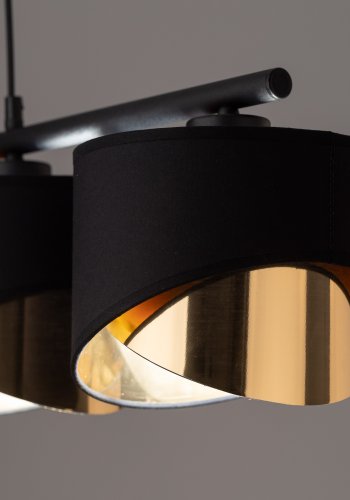 TK Grant loftlampe, m. 4 skrme - sort stof og guld folie