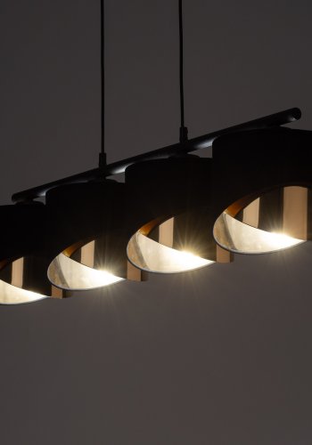 TK Grant loftlampe, m. 4 skrme - sort stof og guld folie