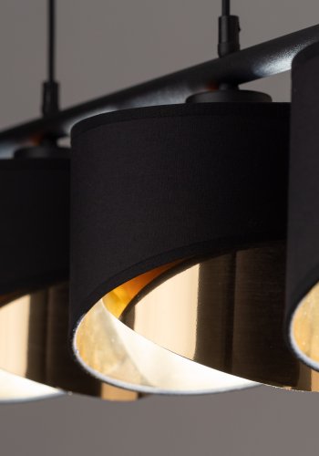 TK Grant loftlampe, m. 4 skrme - sort stof og guld folie