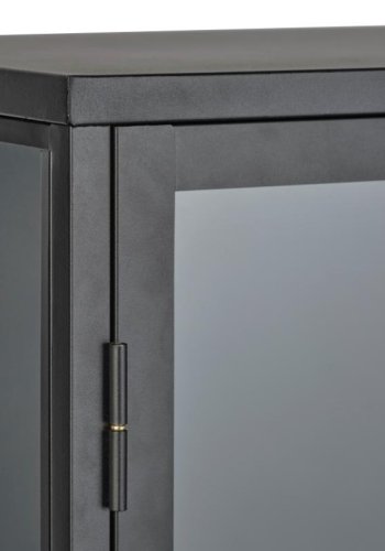 Carmel sknk, hje ben, m. 3 lger og 1 hylde - glas og sort metal