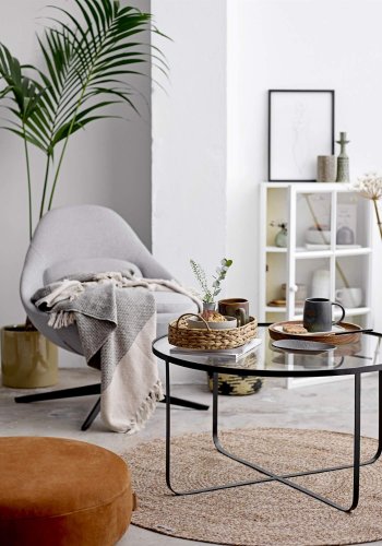 BLOOMINGVILLE Harper sofabord - klar glas/sort jern, rund (80)