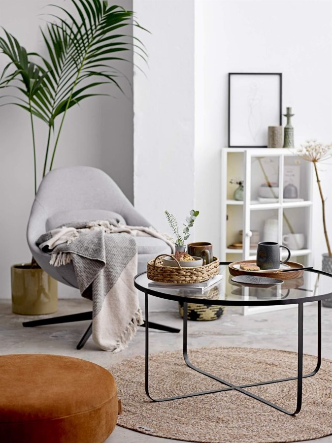 BLOOMINGVILLE Harper sofabord - klar glas/sort jern, rund (80)