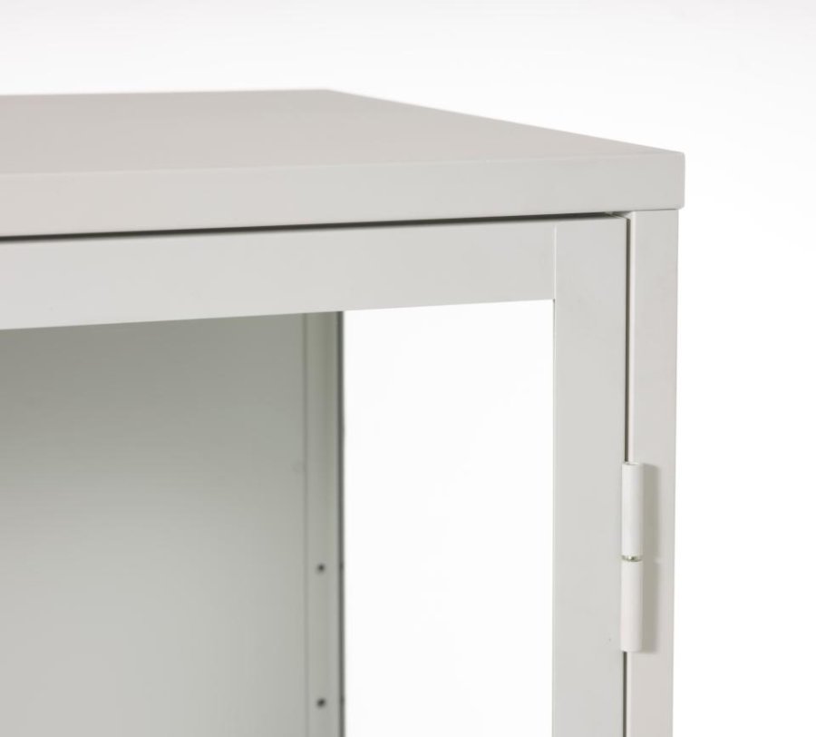 Carmel skab, hje ben, m. 2 lger og 3 hylder - glas og greige metal (H:160)