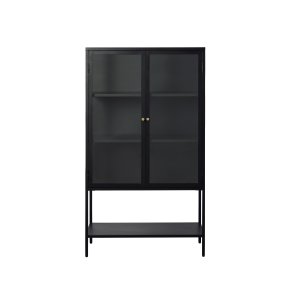 Carmel skab, hje ben, m. 2 lger og 3 hylder - glas og sort metal (H:160)