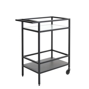 Bronco rullebord, m. 1 hylde - riflet glas og sort metal (70x42)