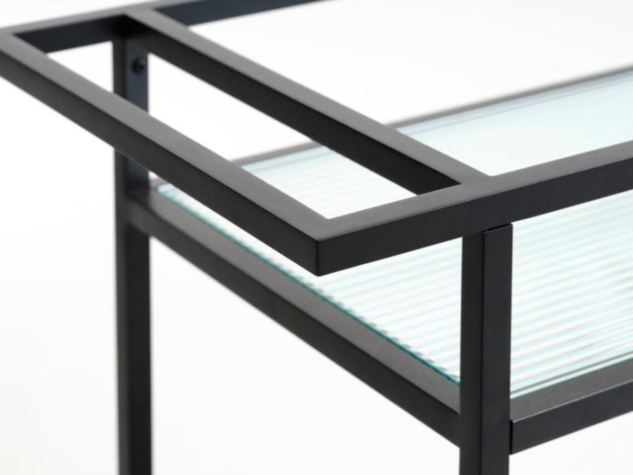 Bronco rullebord, m. 1 hylde - riflet glas og sort metal (70x42)