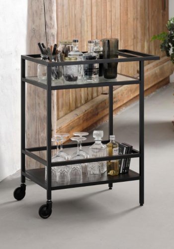 Bronco rullebord, m. 1 hylde - riflet glas og sort metal (70x42)