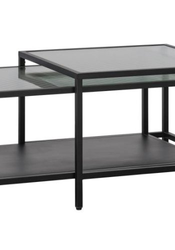 Bronco Nest sofabord, m. 1 hylde - riflet glas og sort metal (60-90x60-45)