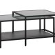 Bronco Nest sofabord, m. 1 hylde - riflet glas og sort metal (60-90x60-45)