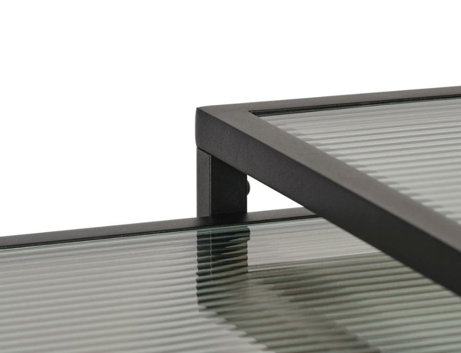 Bronco Nest sofabord, m. 1 hylde - riflet glas og sort metal (60-90x60-45)