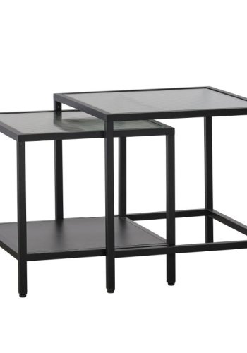 Bronco sidebord, m. 1 hylde - riflet glas og sort metal (50-45x50-45)