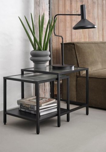 Bronco sidebord, m. 1 hylde - riflet glas og sort metal (50-45x50-45)