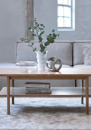 Ponza sofabord, m. 1 hylde - natur egetrsfinér og lamel eg (60x120)