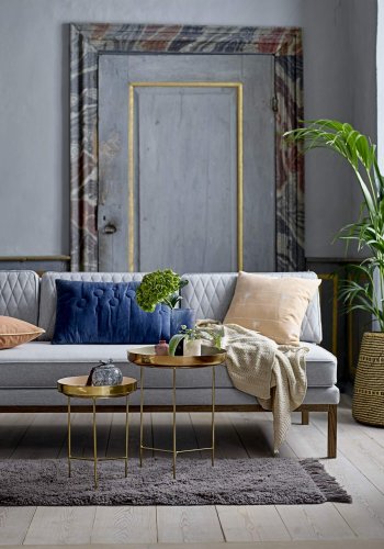 BLOOMINGVILLE Sola bakkebord - brun/guld aluminium/stl, rund (40)