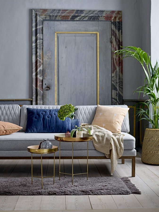 BLOOMINGVILLE Sola bakkebord - brun/guld aluminium/stl, rund (40)