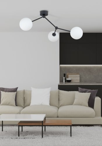 TK Fairy loftlampe, m. 3 skrme - glas og sort metal