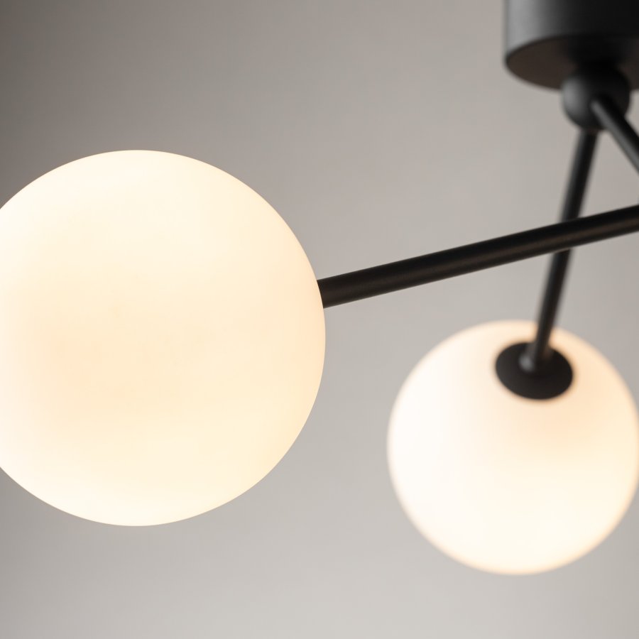 TK Fairy loftlampe, m. 3 skrme - glas og sort metal