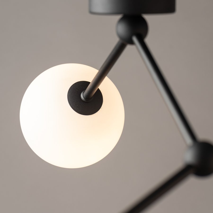 TK Fairy loftlampe, m. 3 skrme - glas og sort metal